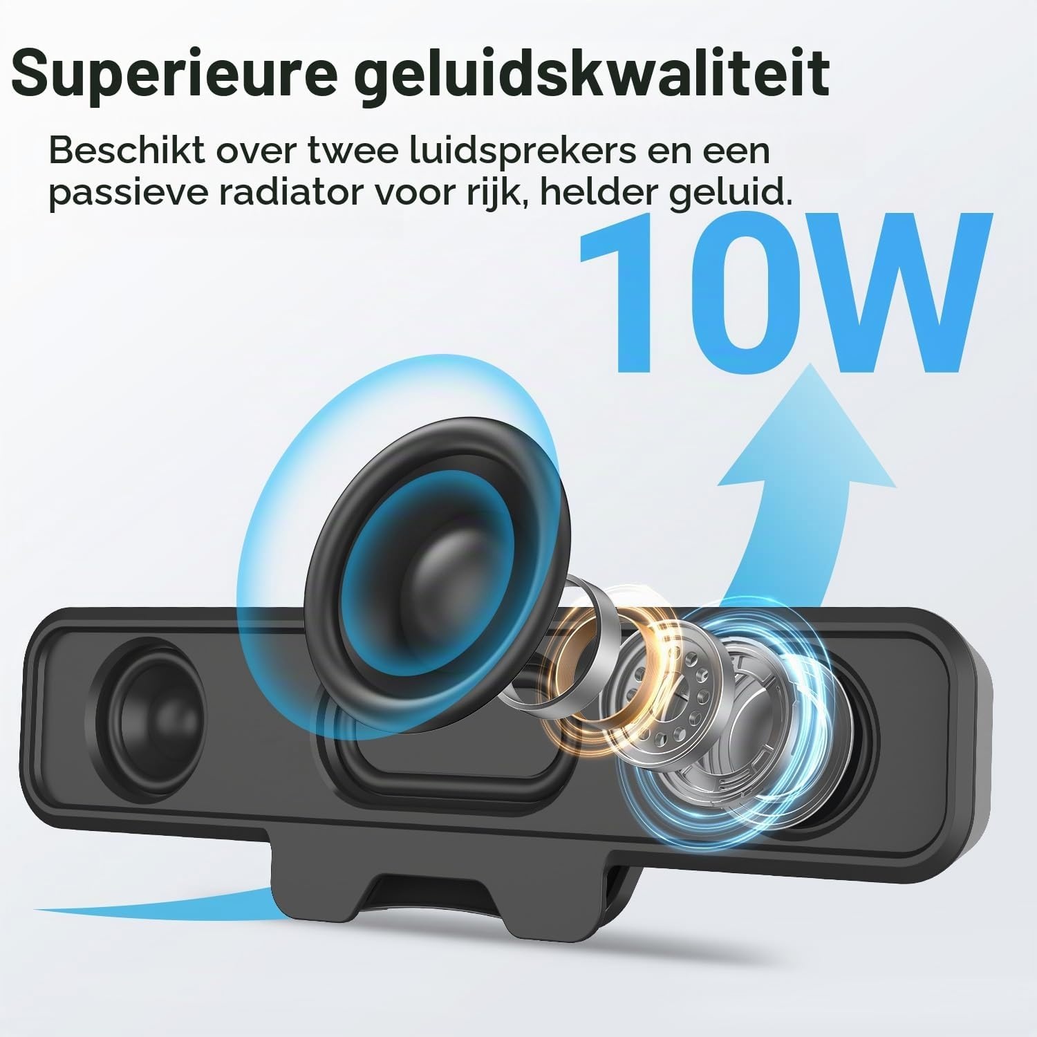 INGA Computerluidsprekers, USB-plug-and-play-desktopluidsprekers, bedrade computersoundbar voor gaming/vergaderingen, eenvoudig klemmen om te monitoren, compatibel met pc, Mac, laptop 10 W