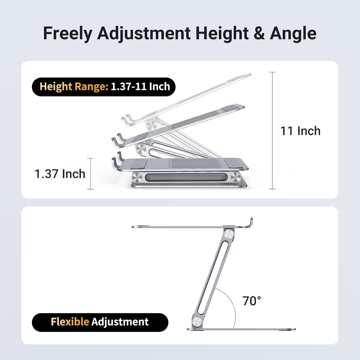 Laptopstandaard voor Bureau Aluminium Verstelbare Laptophouder, Ergonomische Laptopverhoger met Hitteventilatie Compatibel met MacBook Pro Air Dell Chromebook HP Notebook tot 17,3 Inch