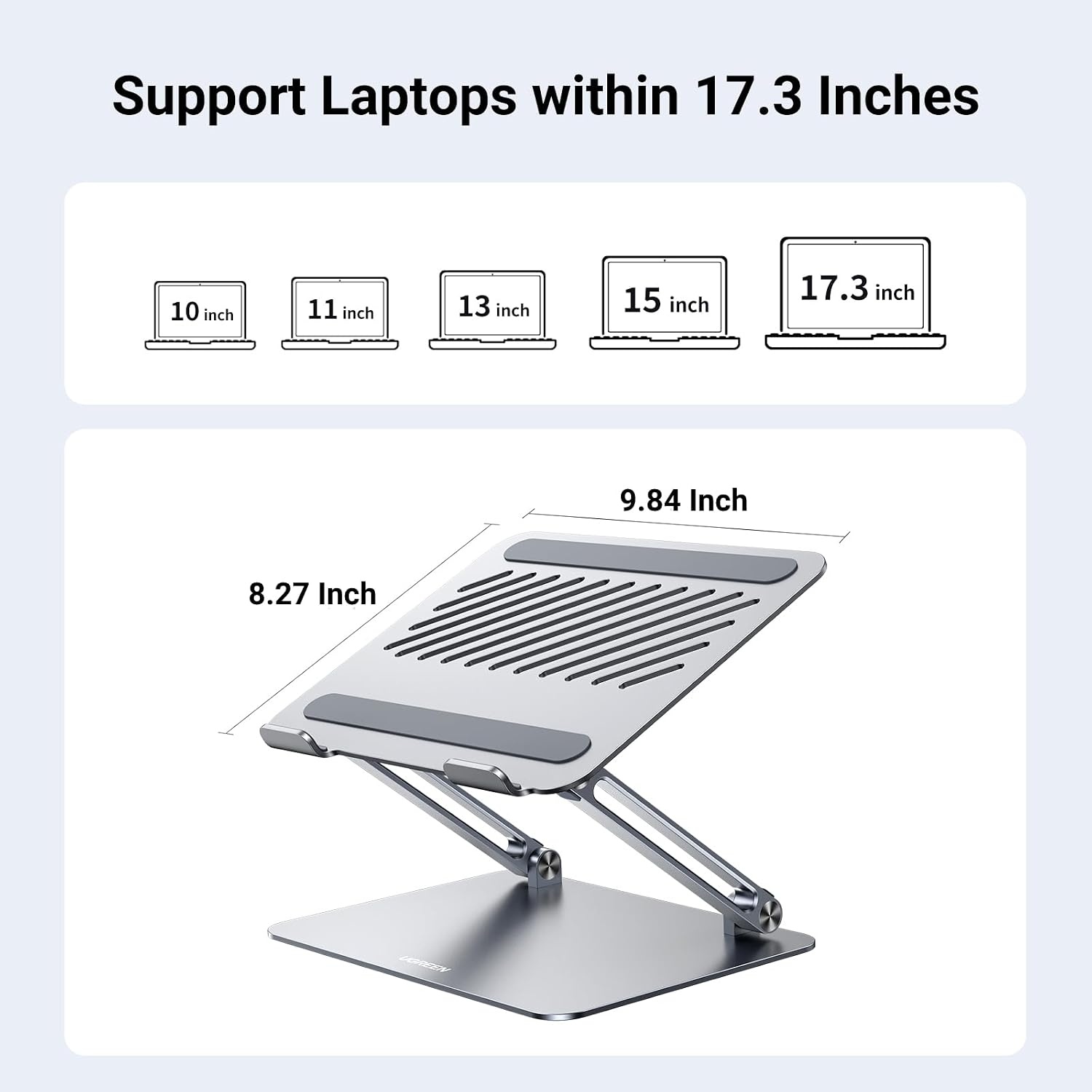 Laptopstandaard voor Bureau Aluminium Verstelbare Laptophouder, Ergonomische Laptopverhoger met Hitteventilatie Compatibel met MacBook Pro Air Dell Chromebook HP Notebook tot 17,3 Inch
