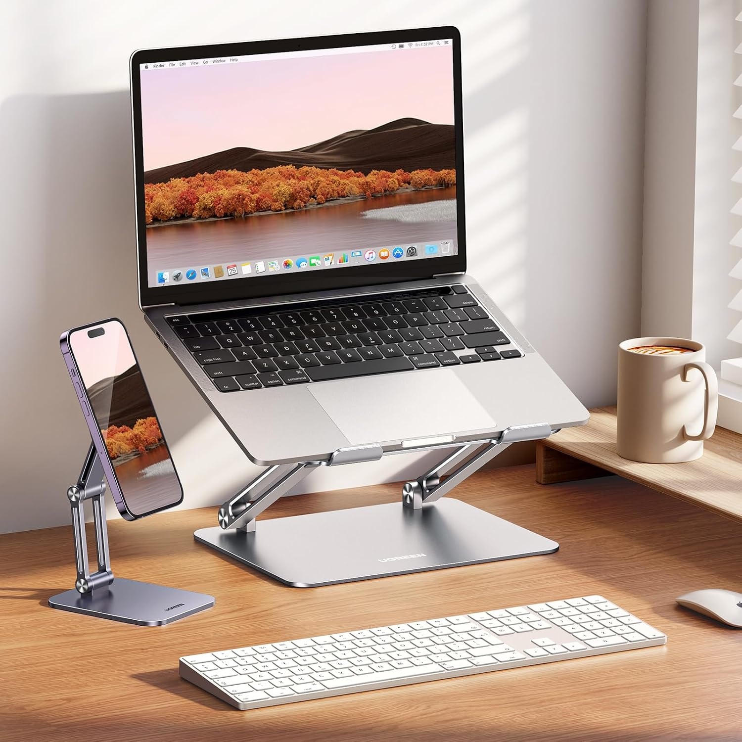 Laptopstandaard voor Bureau Aluminium Verstelbare Laptophouder, Ergonomische Laptopverhoger met Hitteventilatie Compatibel met MacBook Pro Air Dell Chromebook HP Notebook tot 17,3 Inch