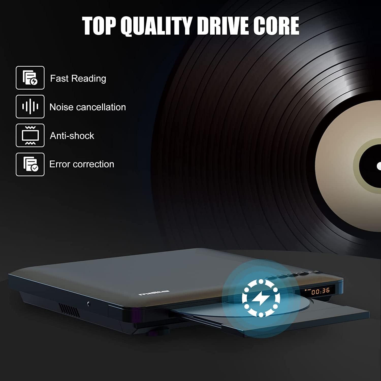 Maite Dvd-speler, ultradun, voor tv, regiovrij, HDMI RCA-aansluiting, HD 1080P, USB-ingang, foutcorrectie, inclusief HDMI RCA-kabel en afstandsbediening