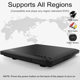 Maite Dvd-speler, ultradun, voor tv, regiovrij, HDMI RCA-aansluiting, HD 1080P, USB-ingang, foutcorrectie, inclusief HDMI RCA-kabel en afstandsbediening