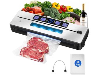 Vacuümmachine, 7-in-1 vacuümmachine voor levensmiddelen, met dubbele lasnaad, folielasapparaat met 50 vacuümzakken, professioneel met cutter en digitaal aftellen