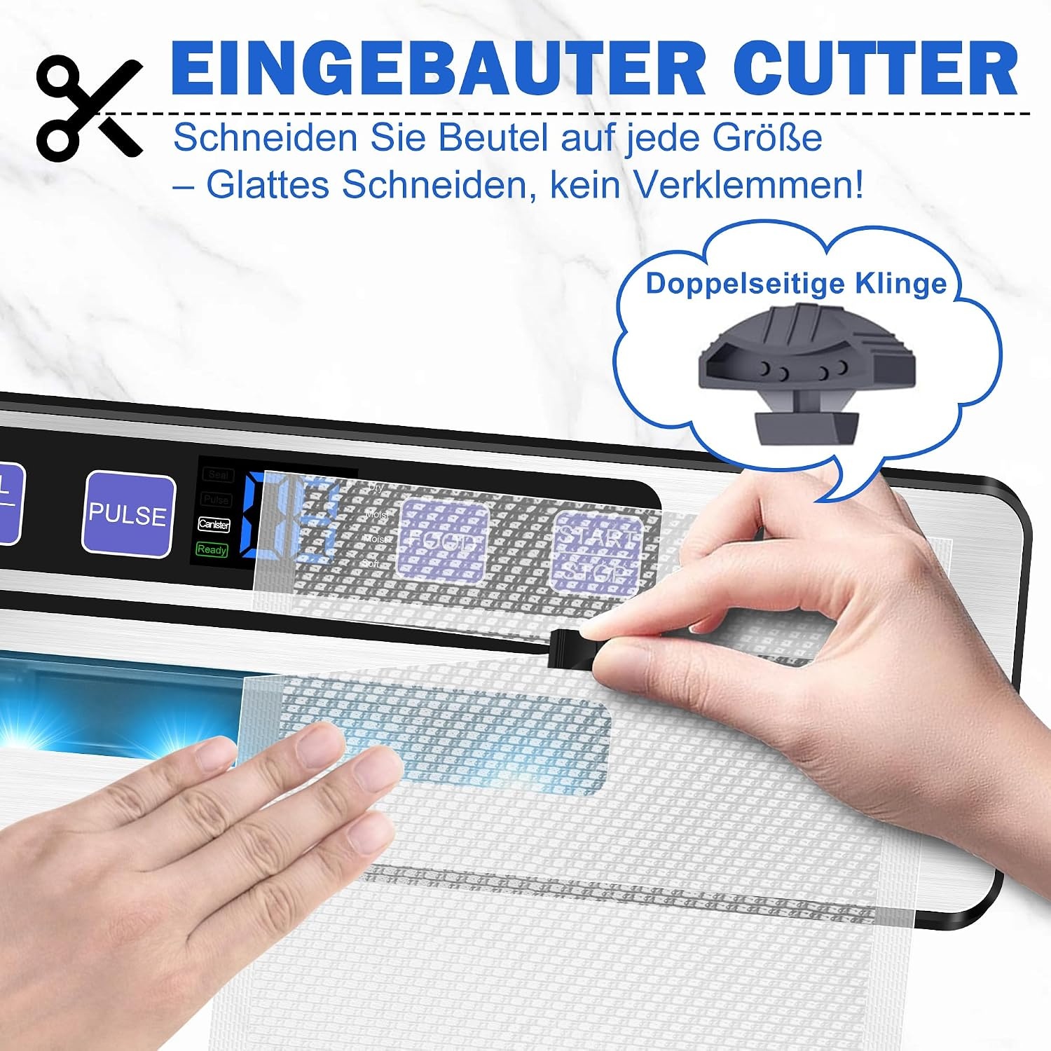 Vacuümmachine, 7-in-1 vacuümmachine voor levensmiddelen, met dubbele lasnaad, folielasapparaat met 50 vacuümzakken, professioneel met cutter en digitaal aftellen