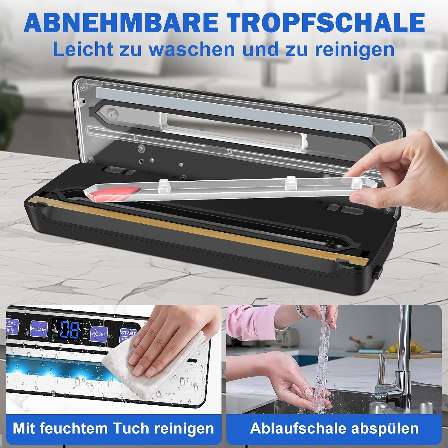 Vacuümmachine, 7-in-1 vacuümmachine voor levensmiddelen, met dubbele lasnaad, folielasapparaat met 50 vacuümzakken, professioneel met cutter en digitaal aftellen