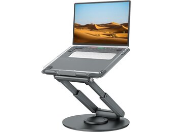 Staande laptopstandaard met 360 ° draaibare basis, hoge hoogte verstelbare computerstandaard, zitten om te staan riser, bevorder een gezonde houding, verminderen nekpijn
