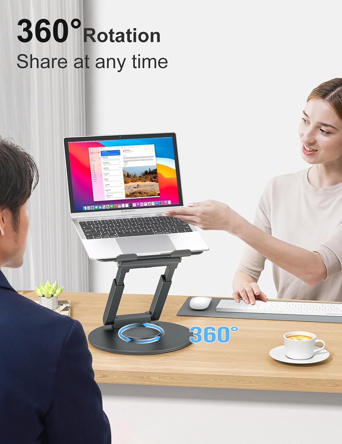 Staande laptopstandaard met 360 ° draaibare basis, hoge hoogte verstelbare computerstandaard, zitten om te staan riser, bevorder een gezonde houding, verminderen nekpijn