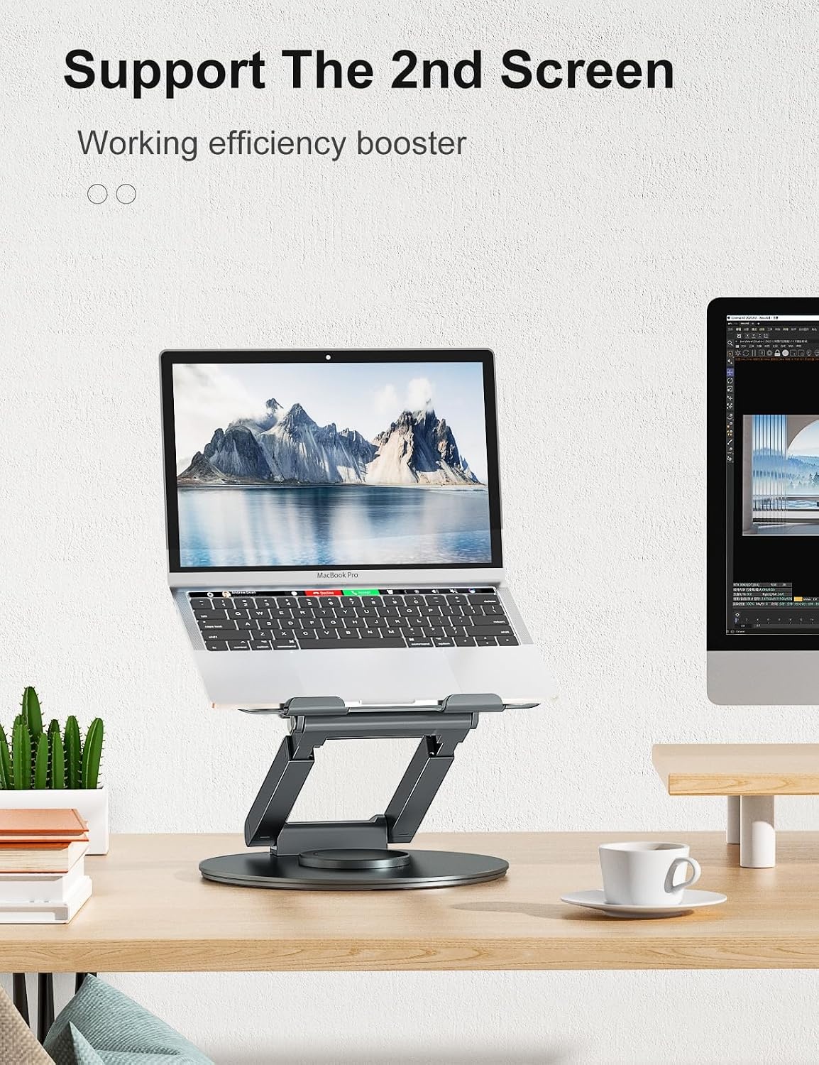 Staande laptopstandaard met 360 ° draaibare basis, hoge hoogte verstelbare computerstandaard, zitten om te staan riser, bevorder een gezonde houding, verminderen nekpijn