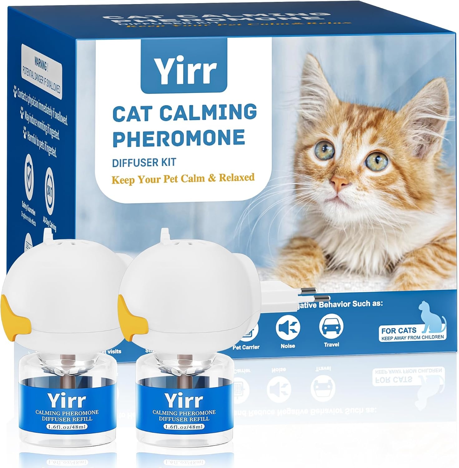 Kalmerende Feromonen Diffuser Set voor Katten | Tegen Stress Angst Krabgedrag | 2 Stopcontact Diffusers + 2 Navulflessen (2x 48ml)
