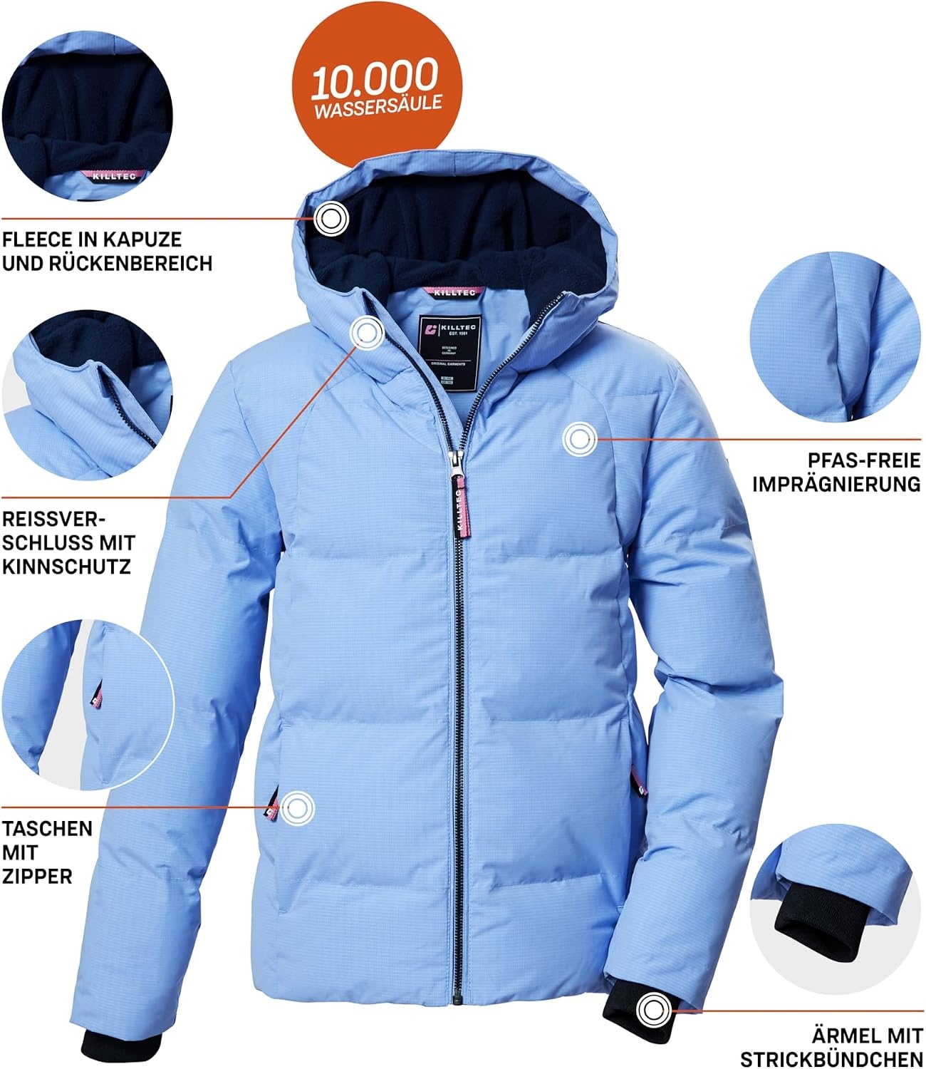 Killtec Meisjes Gewatteerde Winterjas met Capuchon Zwart-Blauw