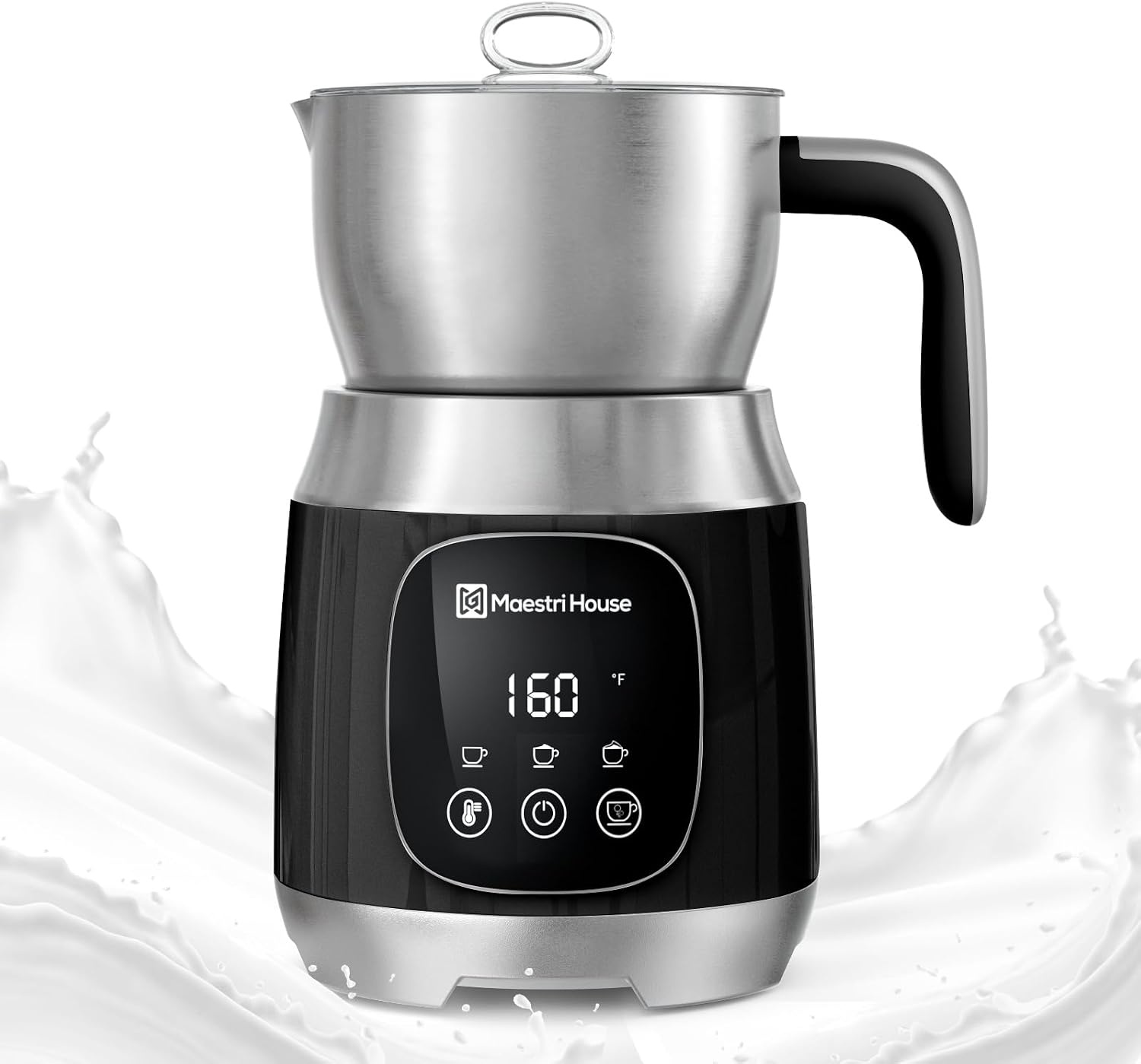 Maestri House Melkopschuimer, 600 ml Elektrische Melkopschuimer met Variabele Temperatuur en Schuimsterkte, Smart Touch Control, voor Latte Cappuccino, Warme Chocolademelk & Melk