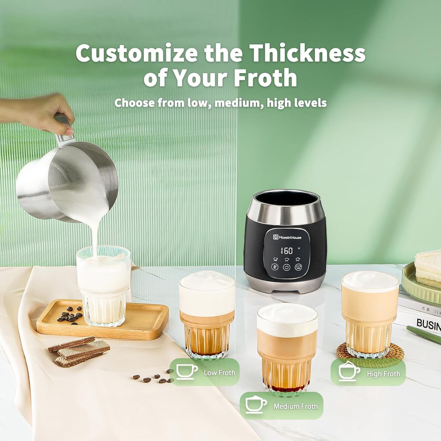 Maestri House Melkopschuimer, 600 ml Elektrische Melkopschuimer met Variabele Temperatuur en Schuimsterkte, Smart Touch Control, voor Latte Cappuccino, Warme Chocolademelk & Melk