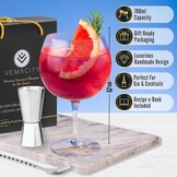 Gin Tonic-Glazenset voor Gin Lovers - Set van 2 Handgemaakte G&T-Glazen. Gratis E-Book Recepten (ENGELS) | Zilver Cocktaillepel, Dubbelzijdige Maatbeker en Hoge Cocktailglazen