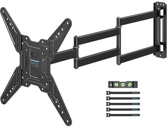 BONTEC TV-wandhouder, 66 - 65 cm, tv-wandhouder voor led, oled, lcd en oled, plat en curve, tv-arm uittrekbaar 95 cm, ruimtebesparend ontwerp, kantelbaar en draaibaar, VESA 400 x 400, belasting 35 kg