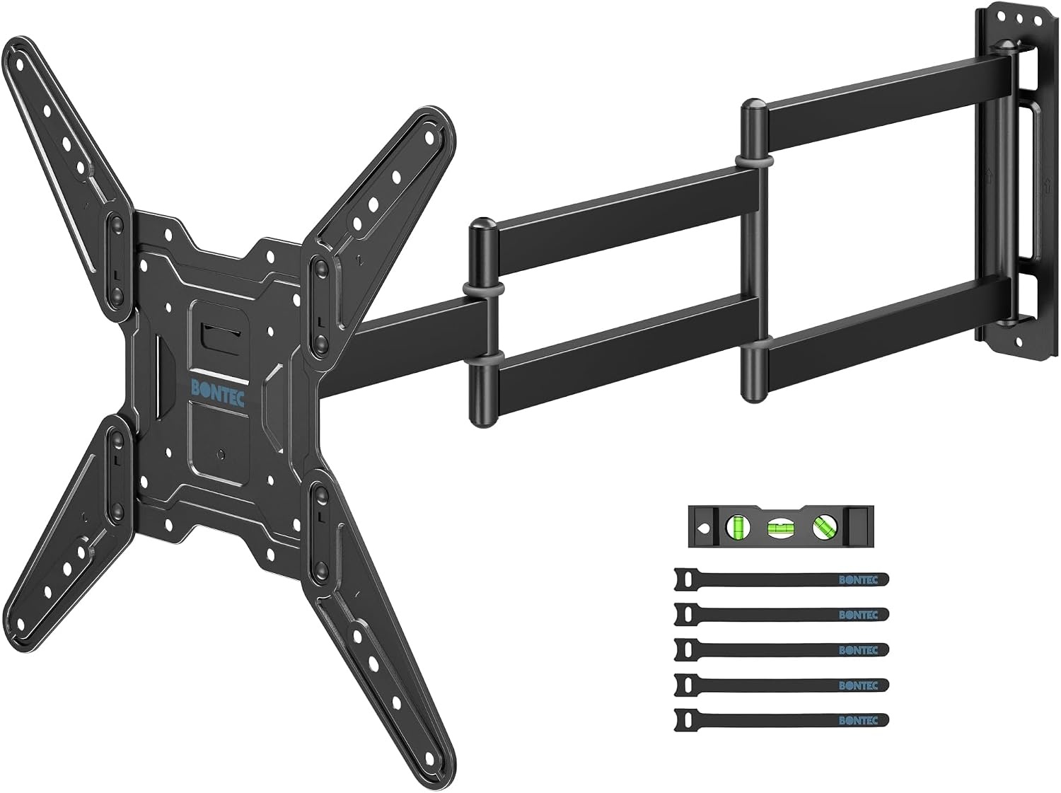 BONTEC TV-wandhouder, 66 - 65 cm, tv-wandhouder voor led, oled, lcd en oled, plat en curve, tv-arm uittrekbaar 95 cm, ruimtebesparend ontwerp, kantelbaar en draaibaar, VESA 400 x 400, belasting 35 kg