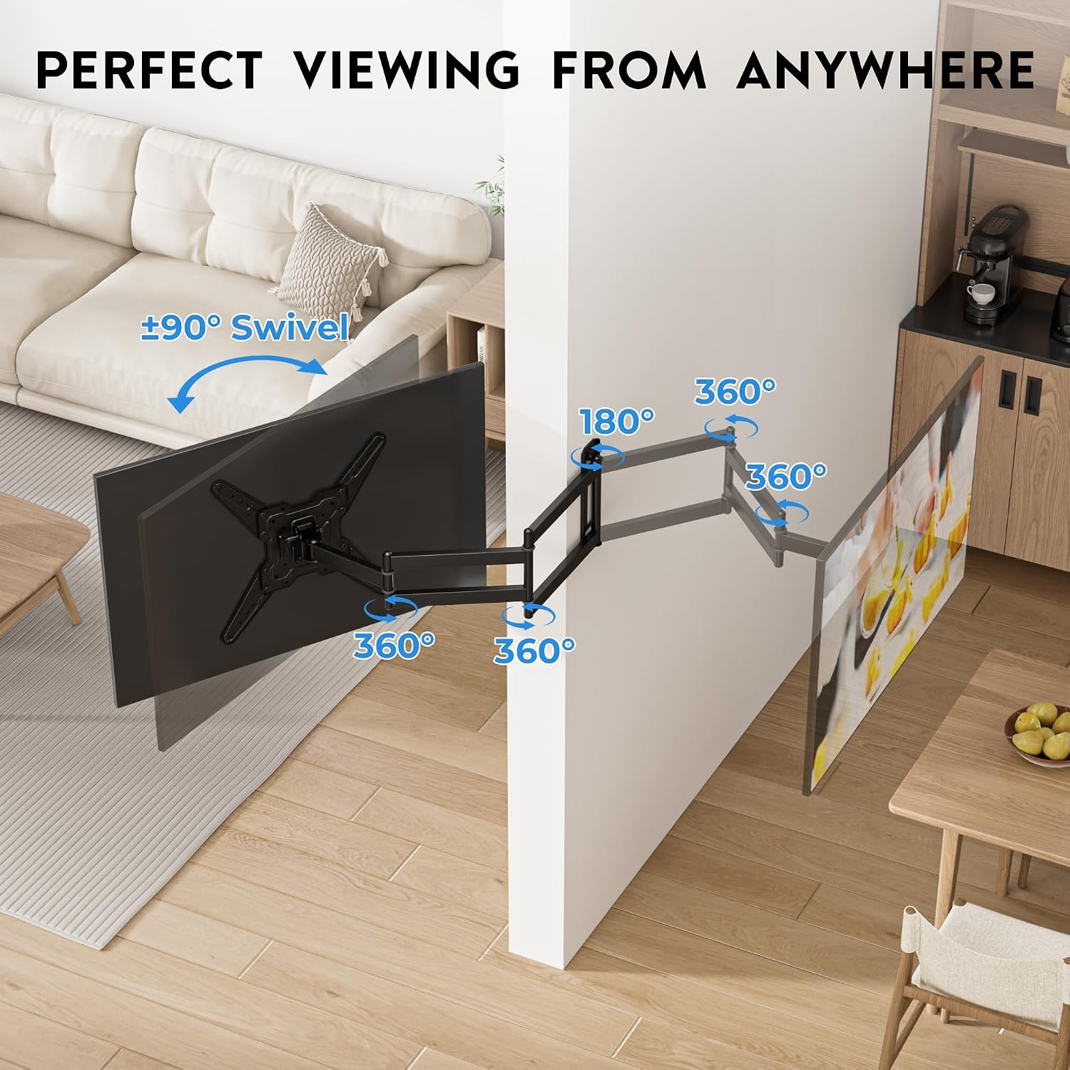 BONTEC TV-wandhouder, 66 - 65 cm, tv-wandhouder voor led, oled, lcd en oled, plat en curve, tv-arm uittrekbaar 95 cm, ruimtebesparend ontwerp, kantelbaar en draaibaar, VESA 400 x 400, belasting 35 kg