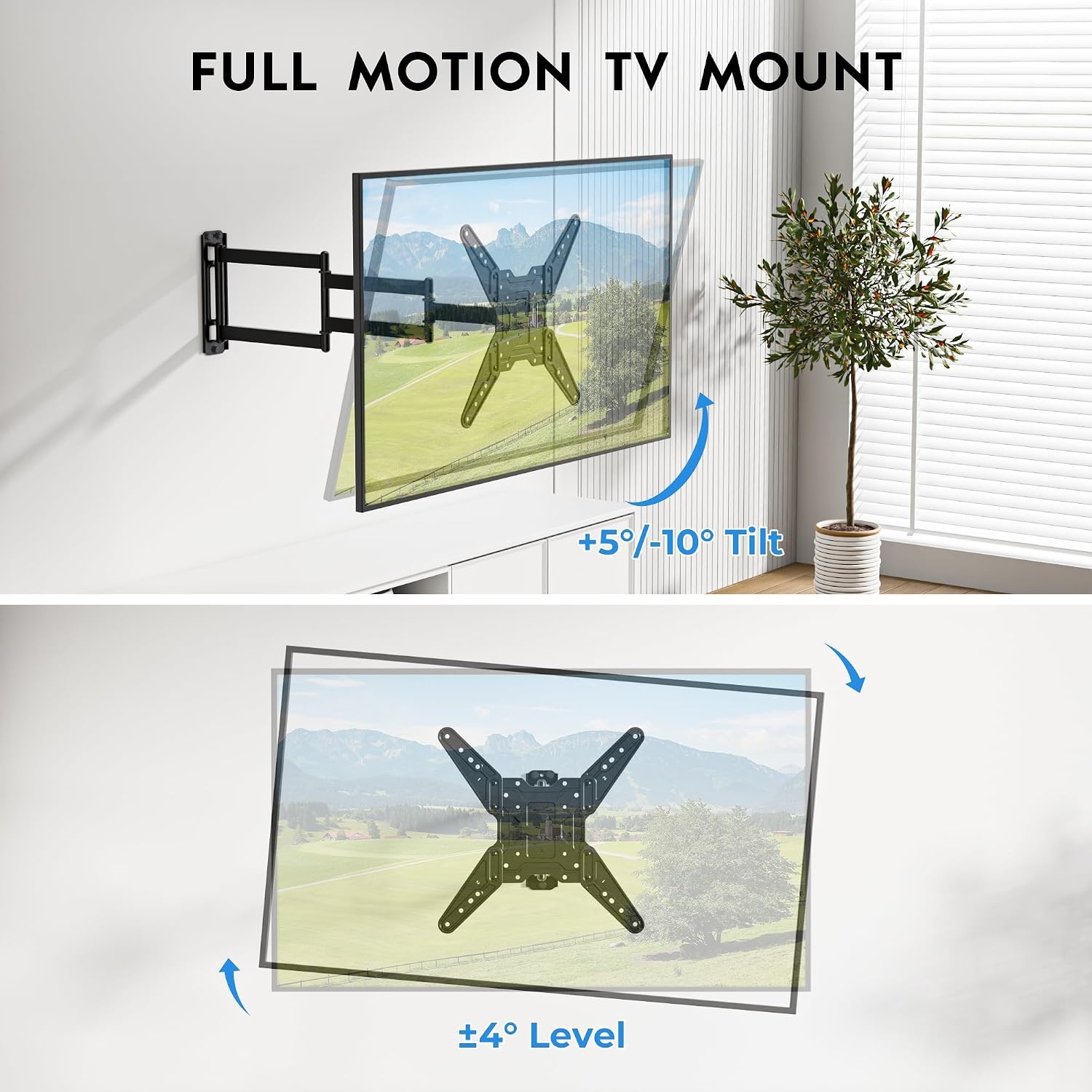 BONTEC TV-wandhouder, 66 - 65 cm, tv-wandhouder voor led, oled, lcd en oled, plat en curve, tv-arm uittrekbaar 95 cm, ruimtebesparend ontwerp, kantelbaar en draaibaar, VESA 400 x 400, belasting 35 kg