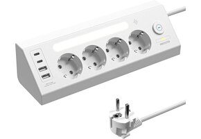 Ruimtebesparende Hoekstekkerdoos 4x Stopcontact, 4x USB Wit - 32% Korting