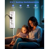 AORIDO Hoekstekkerdoos 4-voudig met USB-A en USB-C - 1,8 meter kabel - Wit