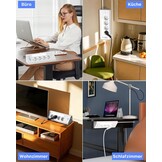 AORIDO Hoekstekkerdoos 4-voudig met USB-A en USB-C - 1,8 meter kabel - Wit