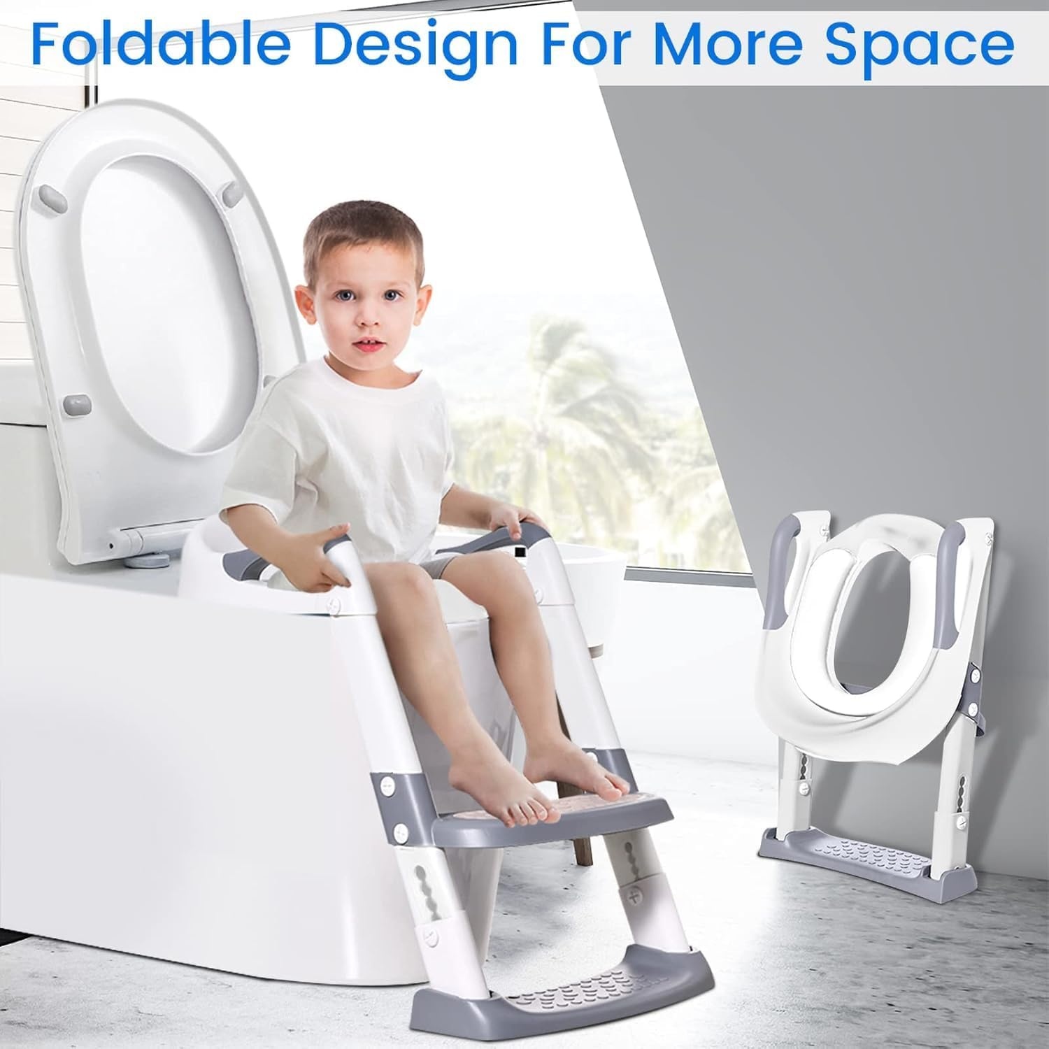 Boby's Potty Training Toiletbril met Trapje - Opvouwbaar en Verstelbaar - Wit