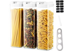 Pastabussen Set van 3 Transparant Kunststof met Wit Deksel - 33% Korting