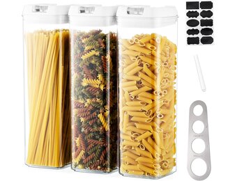 Pastaopslag van kunststof, luchtdichte spaghettipot, pasta-container met deksel, set van 3 duurzame en stapelbare voedselopslagcontainers voor eten in de koelkast - Maat 1.6L Vertical