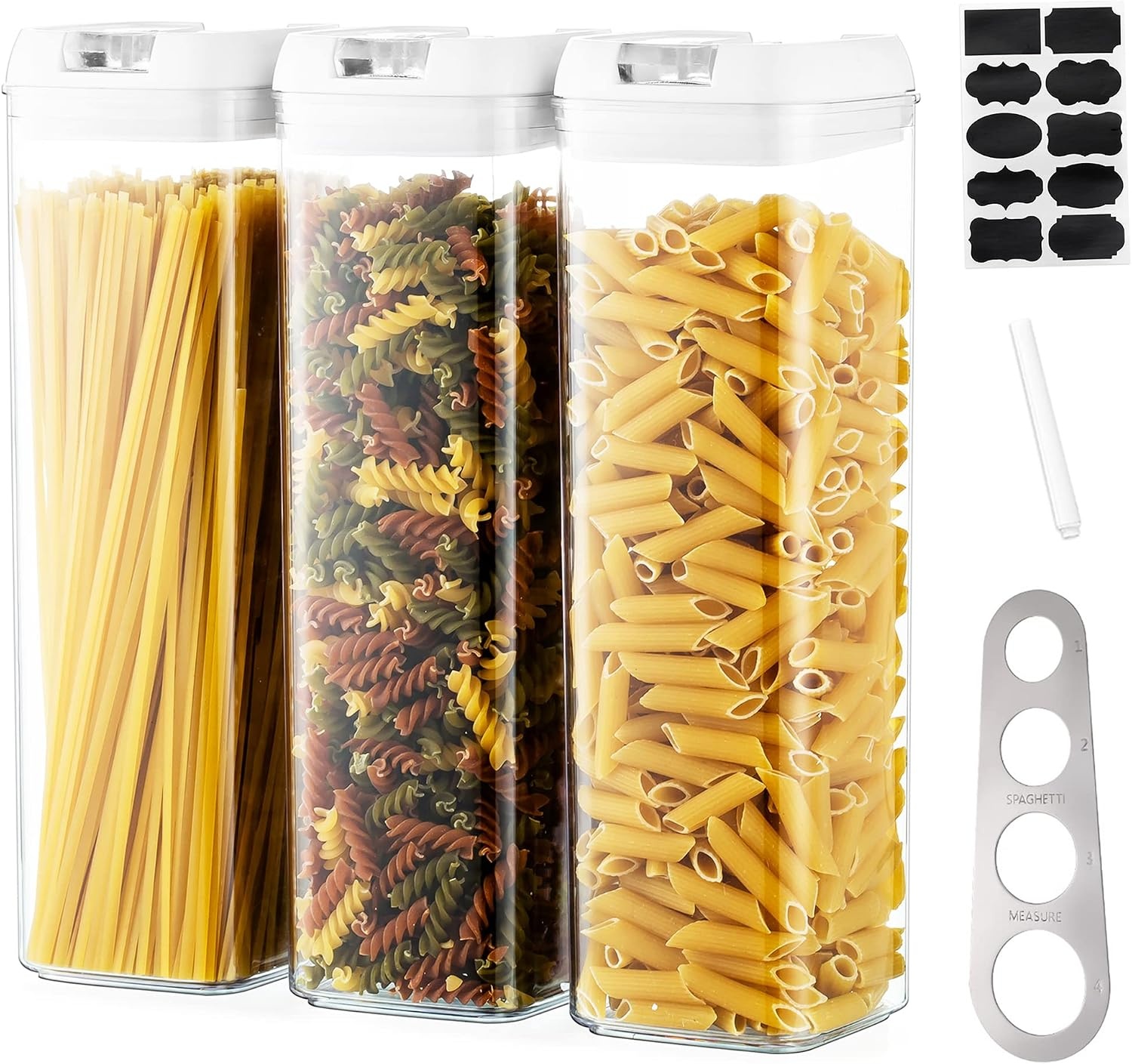 Pastaopslag van kunststof, luchtdichte spaghettipot, pasta-container met deksel, set van 3 duurzame en stapelbare voedselopslagcontainers voor eten in de koelkast - Maat 1.6L Vertical