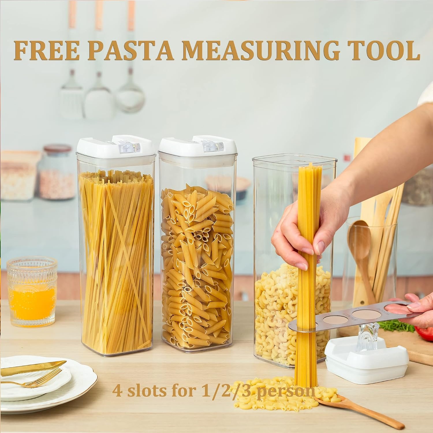 Pastaopslag van kunststof, luchtdichte spaghettipot, pasta-container met deksel, set van 3 duurzame en stapelbare voedselopslagcontainers voor eten in de koelkast - Maat 1.6L Vertical