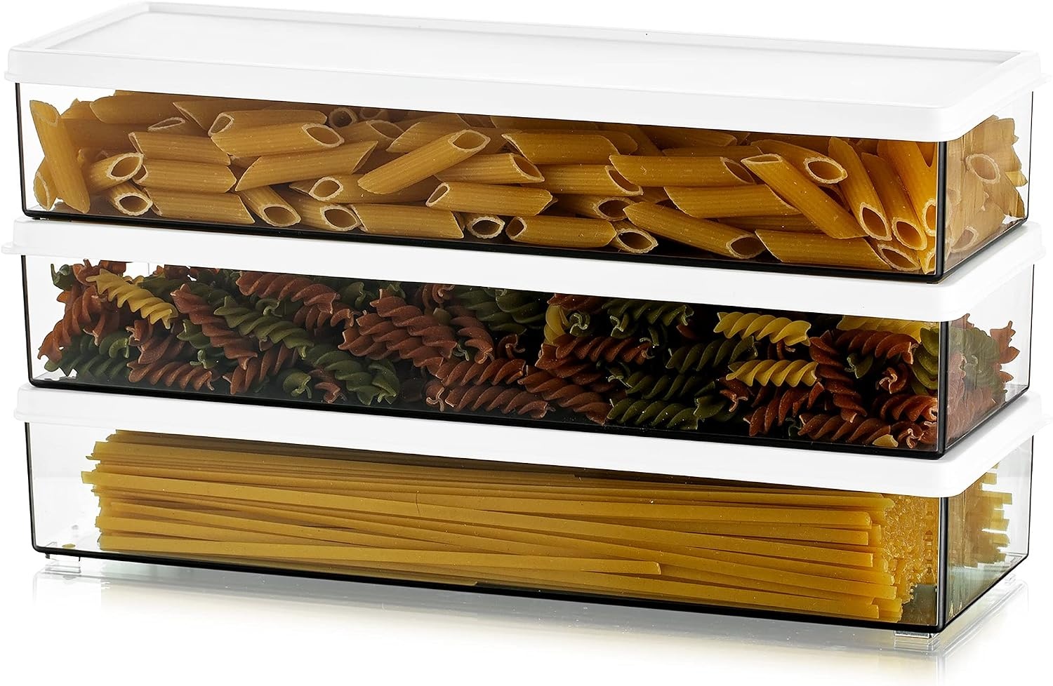 Pastaopslag van kunststof, luchtdichte spaghettipot, pasta-container met deksel, set van 3 duurzame en stapelbare voedselopslagcontainers voor eten in de koelkast - Maat 1.6L Vertical