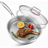 Roestvrijstalen koekenpan, braadpan, ongecoat, 30 cm, 18/10 roestvrij staal, inductiepan met deksel, roestvrij stalen pan, vrij van PTFE en PFOA, ovenveilig, vaatwasmachinebestendig