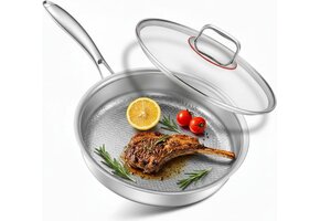 Koekenpan Braadpan 30 cm RVS 18/10 met Deksel, 33% Korting