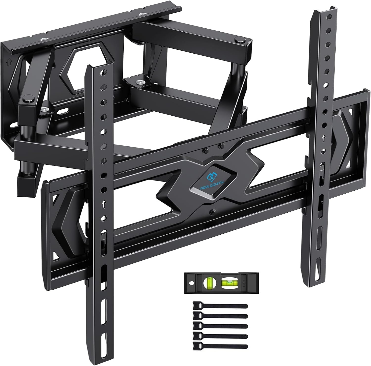 PERLESMITH TV muurbeugel draaibaar, voor platte en gebogen tv's van 26-70 inch tot 45 kg, draai- en kantelbare beugel 55 65 inch, max. VESA 400x400mm