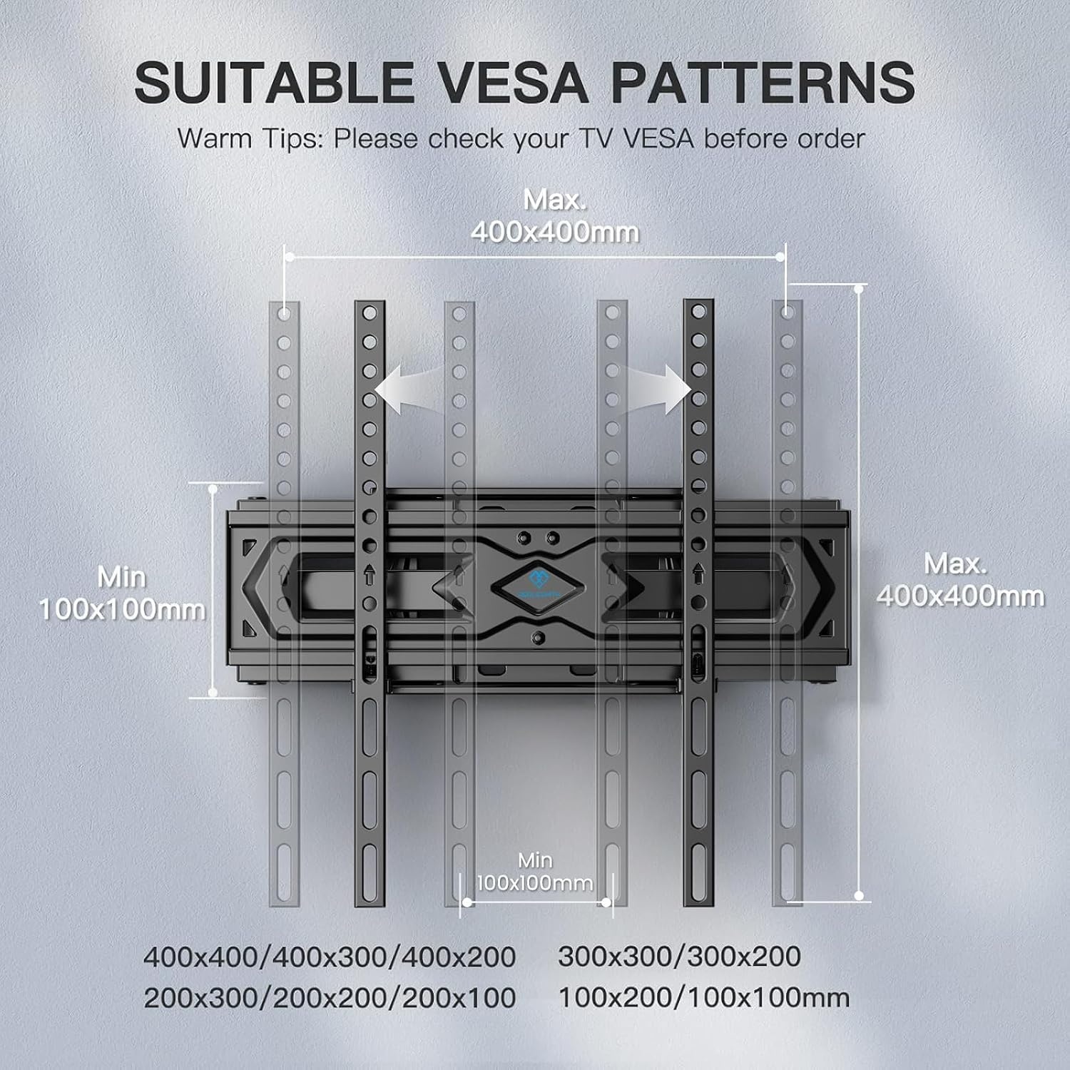 PERLESMITH TV muurbeugel draaibaar, voor platte en gebogen tv's van 26-70 inch tot 45 kg, draai- en kantelbare beugel 55 65 inch, max. VESA 400x400mm