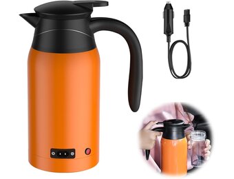 12 V autowaterkoker, 1000 ml reiswaterkoker, draagbare roestvrijstalen auto-waterkoker met temperatuurinstelling, snelkookbare sigarettenaansteker, autoverwarmingskop voor warm water, koffie, reizen
