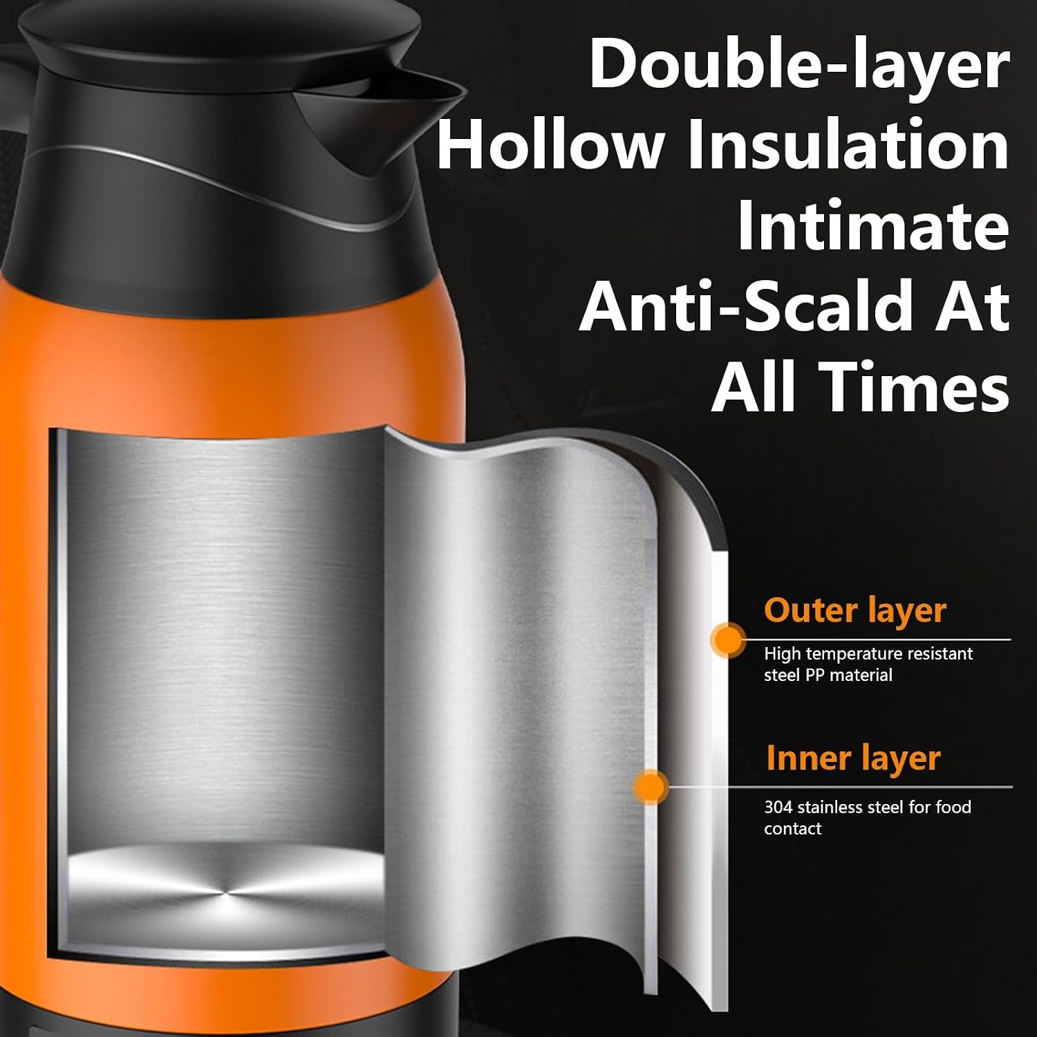 12 V autowaterkoker, 1000 ml reiswaterkoker, draagbare roestvrijstalen auto-waterkoker met temperatuurinstelling, snelkookbare sigarettenaansteker, autoverwarmingskop voor warm water, koffie, reizen