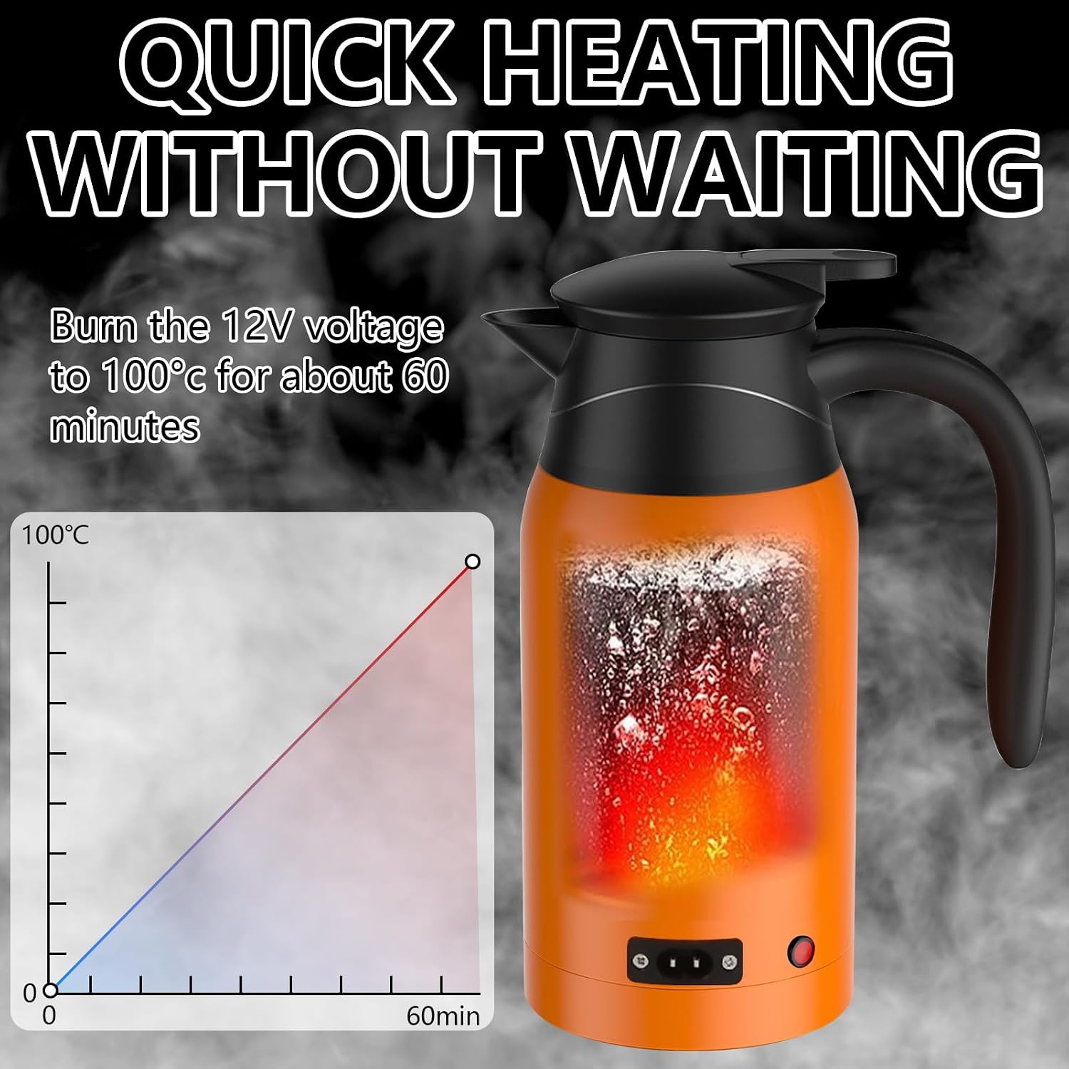 12 V autowaterkoker, 1000 ml reiswaterkoker, draagbare roestvrijstalen auto-waterkoker met temperatuurinstelling, snelkookbare sigarettenaansteker, autoverwarmingskop voor warm water, koffie, reizen