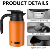 12 V autowaterkoker, 1000 ml reiswaterkoker, draagbare roestvrijstalen auto-waterkoker met temperatuurinstelling, snelkookbare sigarettenaansteker, autoverwarmingskop voor warm water, koffie, reizen