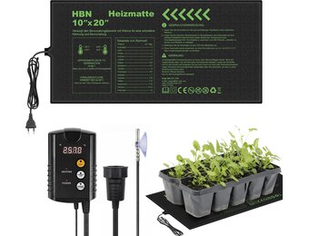 HBN Verwarmingsmat voor planten met thermostaat, 52 x 25 cm, opwarming, kweekwarmer, bed, zaailing, warmtemat, ideaal voor kiemen, zaaigoed, terraria en binnenkassen