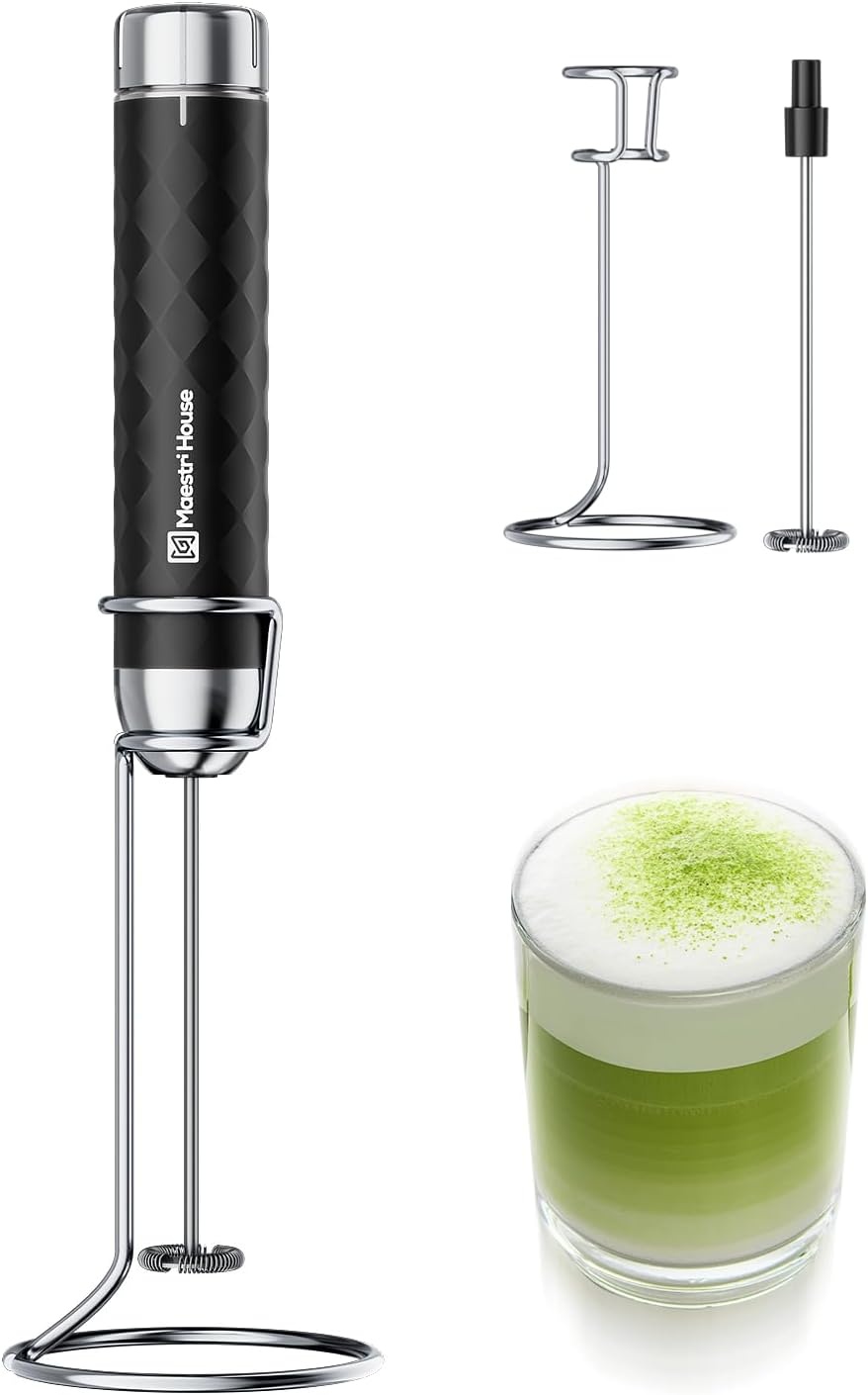 Maestri House Melkopschuimer, Elektrische Garde met Variabele Snelheid, Oplaadbare Blender met RVS Garde en Standaard, Mixer voor Matcha, Latte en Cappuccino