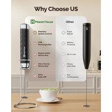 Maestri House Melkopschuimer, Elektrische Garde met Variabele Snelheid, Oplaadbare Blender met RVS Garde en Standaard, Mixer voor Matcha, Latte en Cappuccino