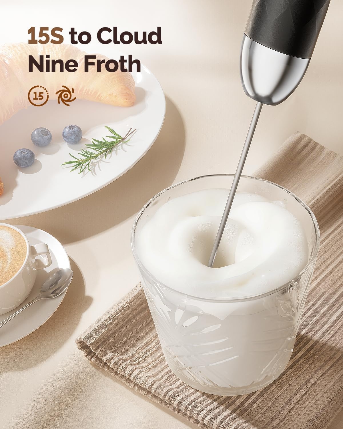 Maestri House Melkopschuimer, Elektrische Garde met Variabele Snelheid, Oplaadbare Blender met RVS Garde en Standaard, Mixer voor Matcha, Latte en Cappuccino