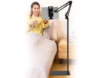 SAMHOUSING Tablet vloerstandaard, verstelbare universele 360-graden draaibare metalen tablethouder, telefoonstandaard voor iPad/iPhoneX/iPad Pro of andere 4,5~12,9-inch apparaten (zwart)