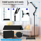 SAMHOUSING Tablet vloerstandaard, verstelbare universele 360-graden draaibare metalen tablethouder, telefoonstandaard voor iPad/iPhoneX/iPad Pro of andere 4,5~12,9-inch apparaten (zwart)