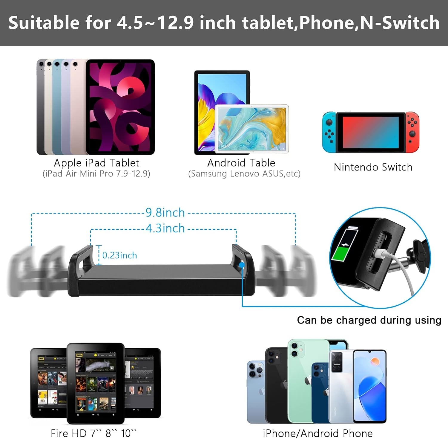 SAMHOUSING Tablet vloerstandaard, verstelbare universele 360-graden draaibare metalen tablethouder, telefoonstandaard voor iPad/iPhoneX/iPad Pro of andere 4,5~12,9-inch apparaten (zwart)