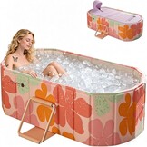 Opvouwbare badkuip voor volwassenen, 2-in-1 ijsbad en warm water, draagbare vrijstaande badkuip met deksel, ideaal voor thuis-SPA, buiten en binnen, montagevrij (120 x 56 x 50 cm, roze)