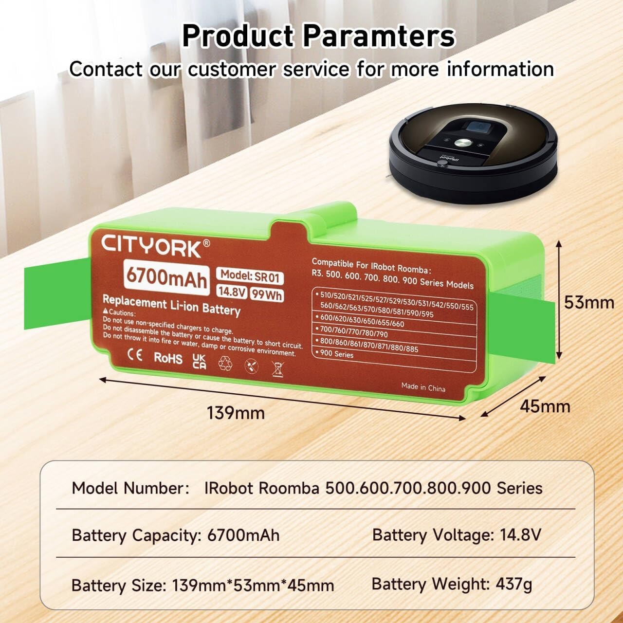 CITYORK 6700mAh Li-ion vervangende batterij voor iRobot Roomba 980 981 960 966 965 900, 880 896 895 890 891 800, 690 695 680 676 675 650 630 630 615 606, 780 760 761 776, 560 555 521 500 iRobot