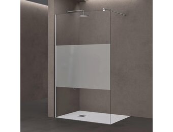 doporro Luxe Douchescherm Douchescherm Bremen2Ms 120X200cm Inloopdouche Met Stabilisator Van Echt Glas 10Mm Gehard Veiligheidsglas Melkglas Strepen Incl. Nano-Coating