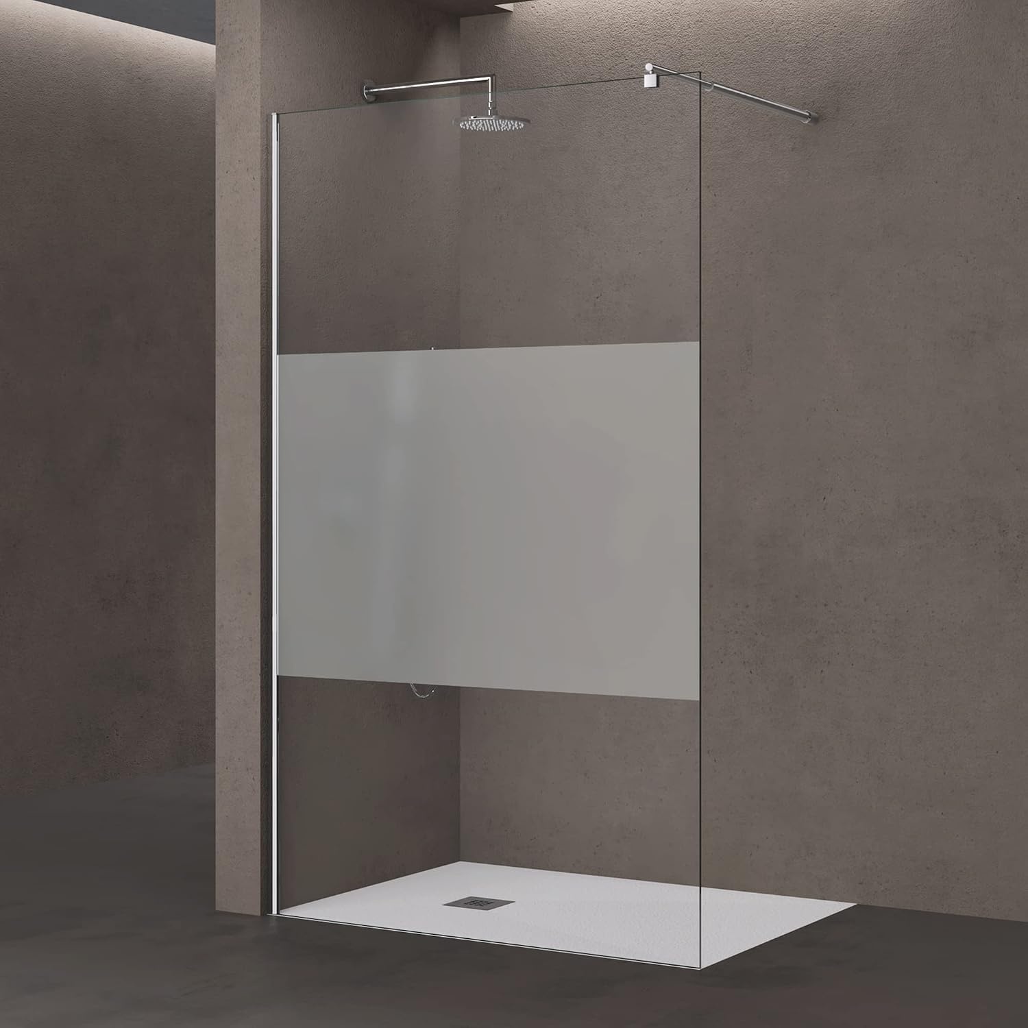 doporro Luxe Douchescherm Douchescherm Bremen2Ms 120X200cm Inloopdouche Met Stabilisator Van Echt Glas 10Mm Gehard Veiligheidsglas Melkglas Strepen Incl. Nano-Coating