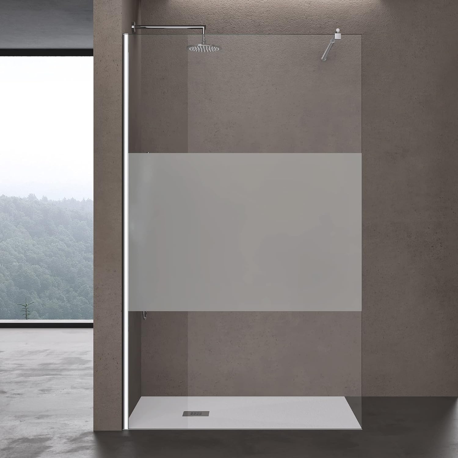 doporro Luxe Douchescherm Douchescherm Bremen2Ms 120X200cm Inloopdouche Met Stabilisator Van Echt Glas 10Mm Gehard Veiligheidsglas Melkglas Strepen Incl. Nano-Coating